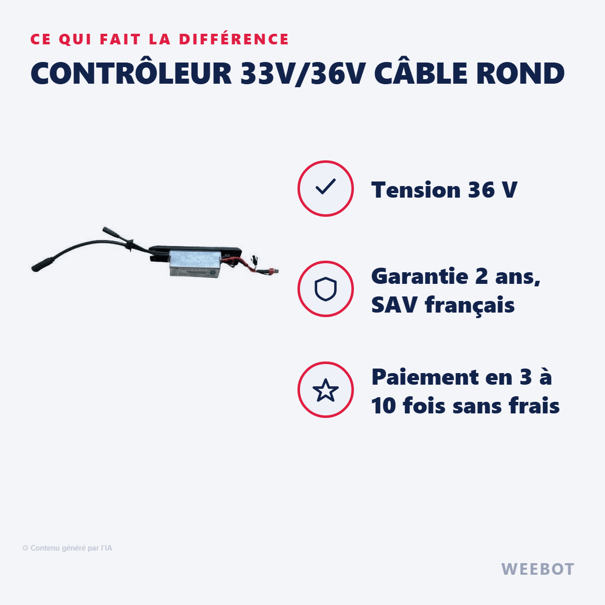 Contrôleur 33V/36V Câble Rond pour Trottinette Etwow (Ancienne Version) - Weebot