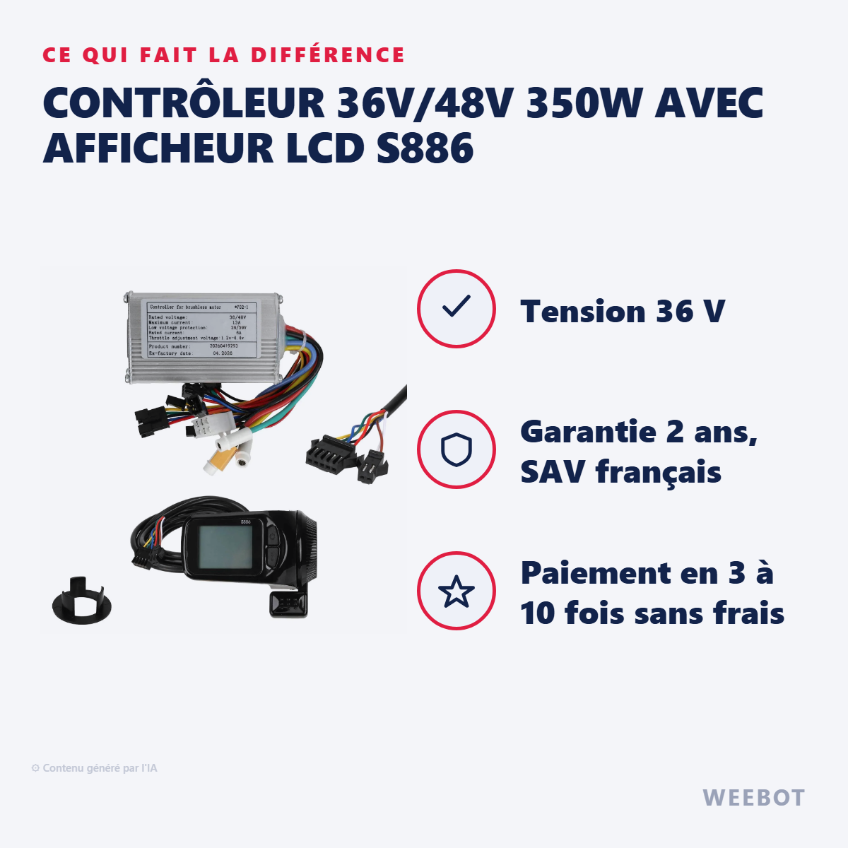 Contrôleur 36V/48V 350W avec Afficheur LCD S886 : les points forts