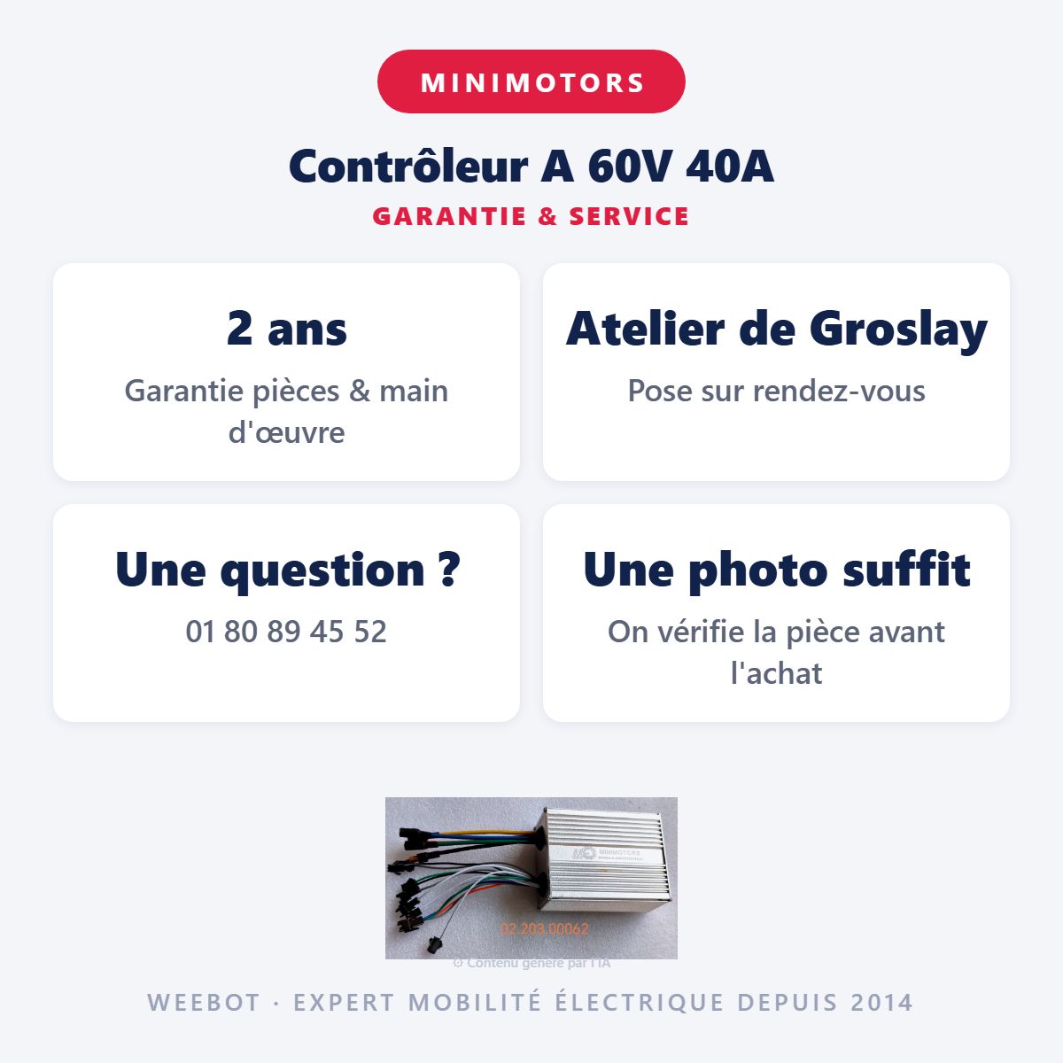 Contrôleur A 60V 40A : garantie 2 ans et service après-vente
