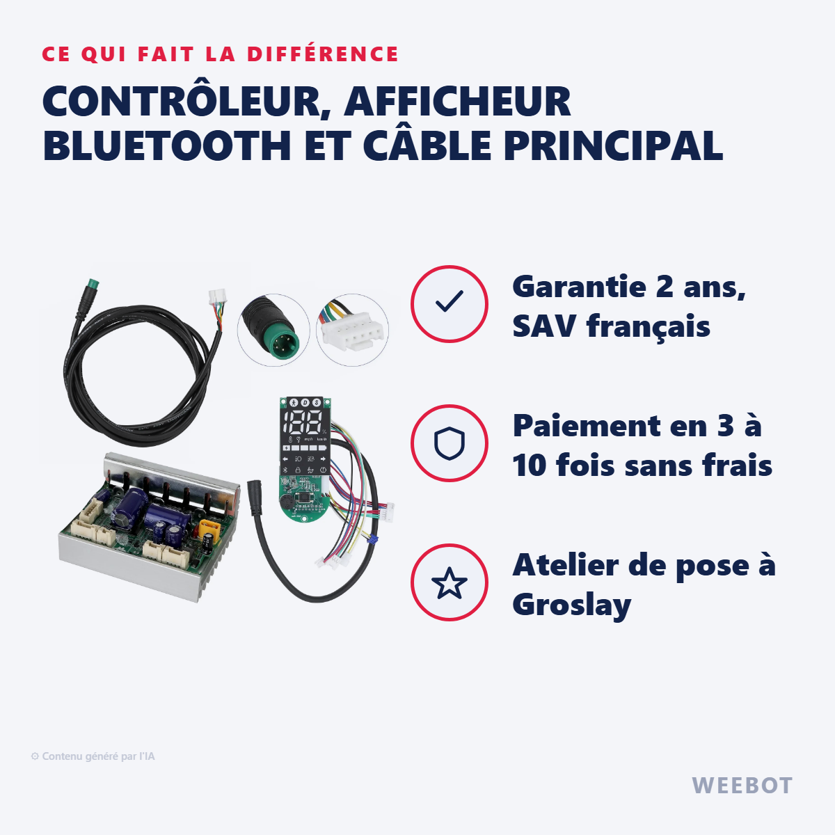 Contrôleur, Afficheur Bluetooth et Câble Principal : les points forts