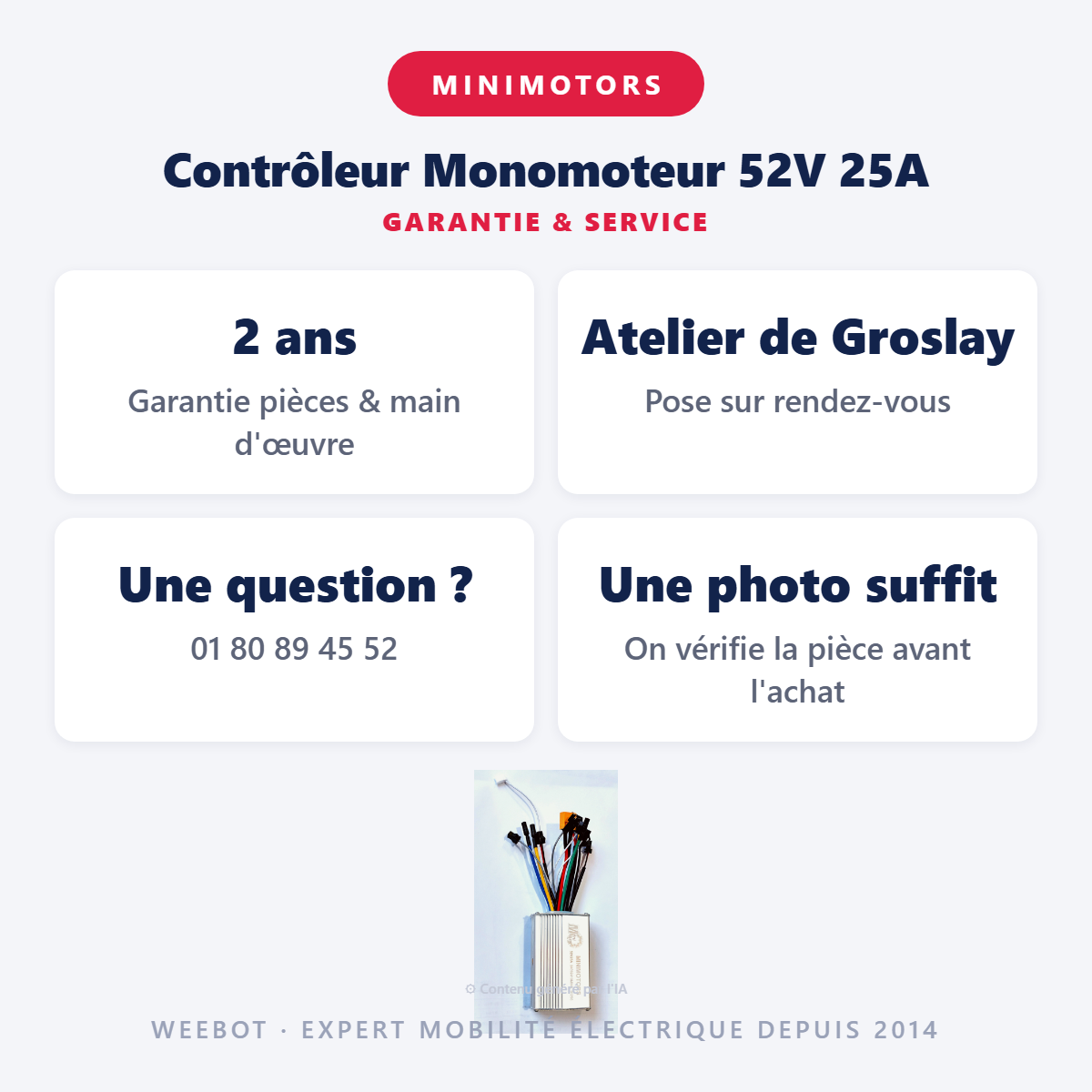 Contrôleur Monomoteur 52V 25A : garantie 2 ans et service après-vente
