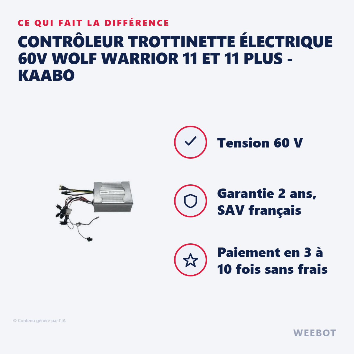Contrôleur Trottinette Électrique 60V Wolf Warrior 11 et 11 Plus - Kaabo : les points forts