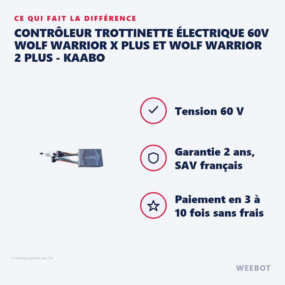 Contrôleur Trottinette Électrique 60V Wolf Warrior X plus et Wolf Warrior 2 plus - Kaabo : les points forts