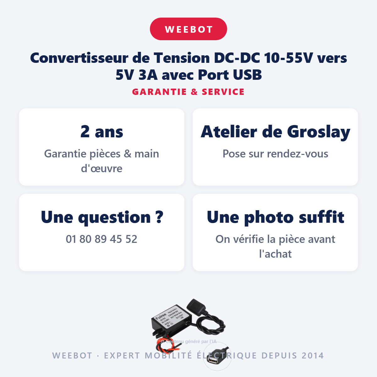 Convertisseur de Tension DC-DC 10-55V vers 5V 3A avec Port USB : garantie 2 ans et service après-vente