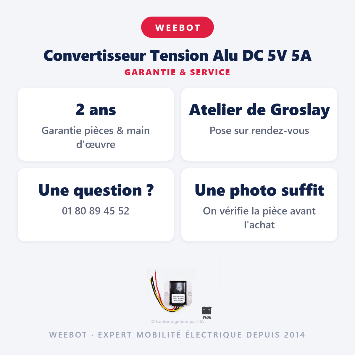 Convertisseur Tension Alu DC 5V 5A pour Trottinette Électrique - Weebot