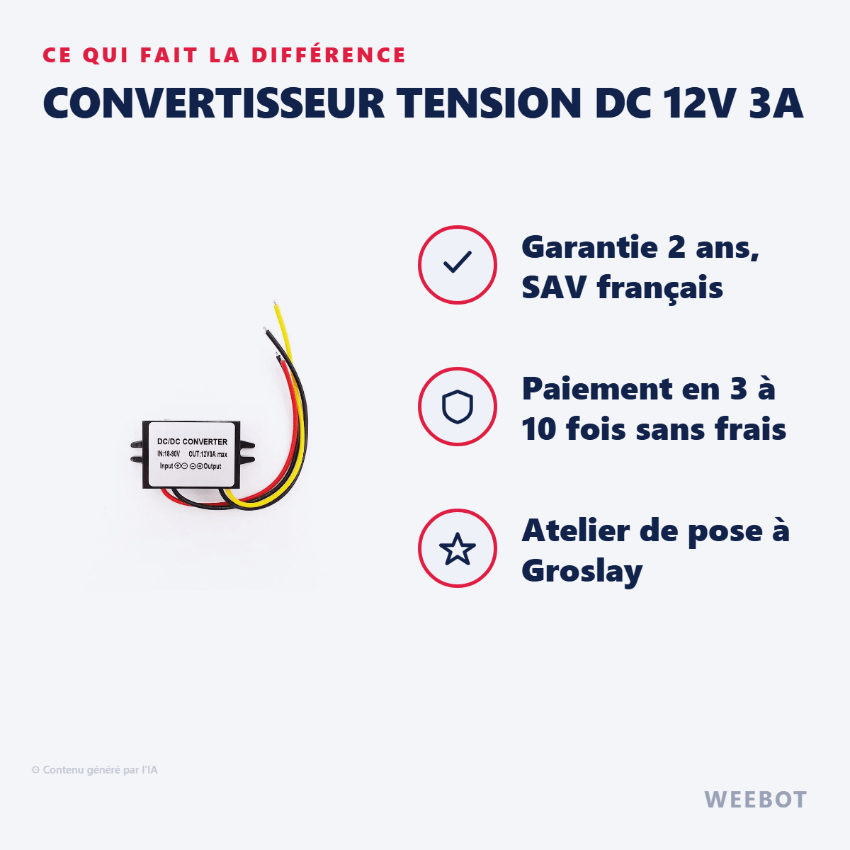 Convertisseur Tension DC 12V 3A pour Trottinette Électrique - Weebot