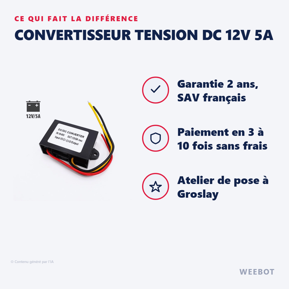 Convertisseur Tension DC 12V 5A pour Trottinette Électrique - Weebot