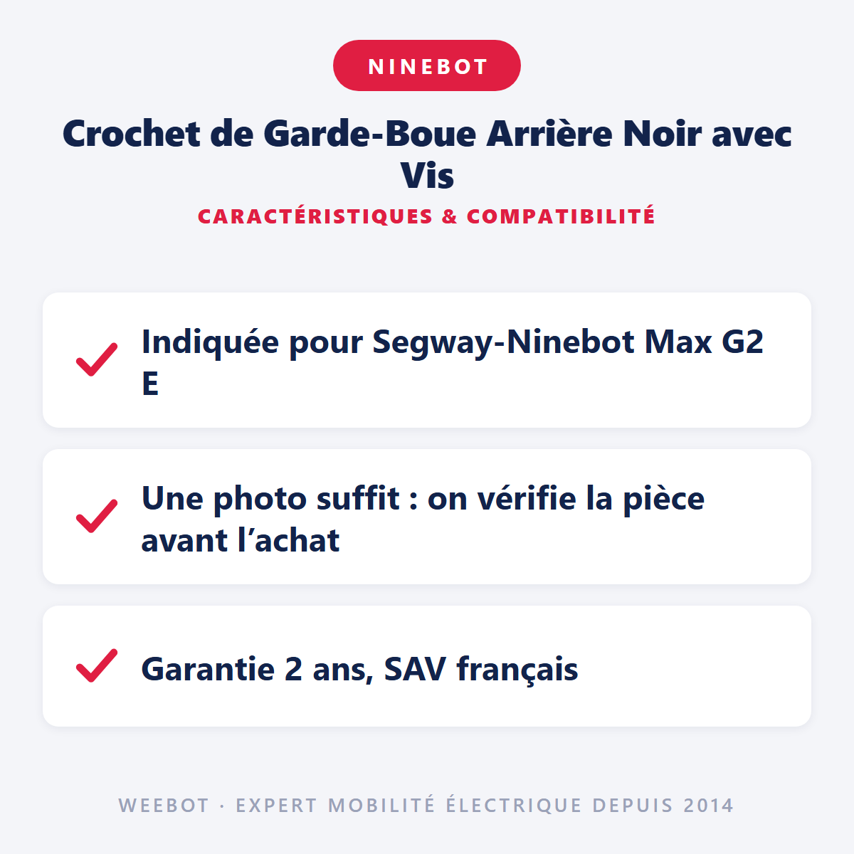 Crochet de Garde-Boue Arrière Noir avec Vis : caractéristiques et compatibilité