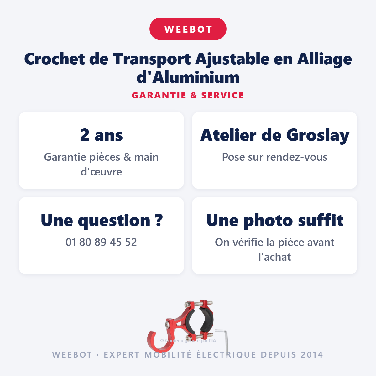 Crochet de Transport Ajustable en Alliage d'Aluminium : garantie 2 ans et service après-vente