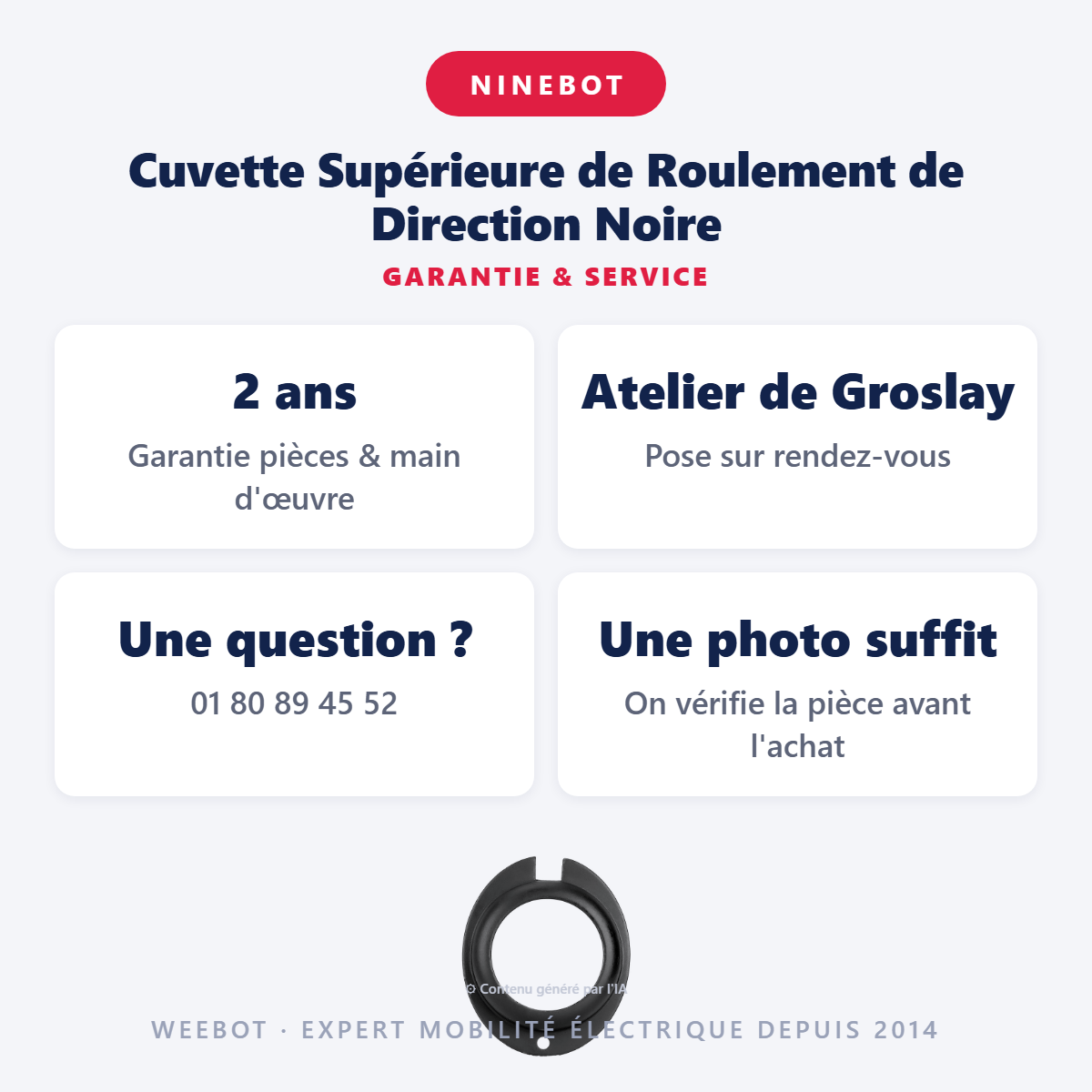 Cuvette Supérieure de Roulement de Direction Noire : garantie 2 ans et service après-vente