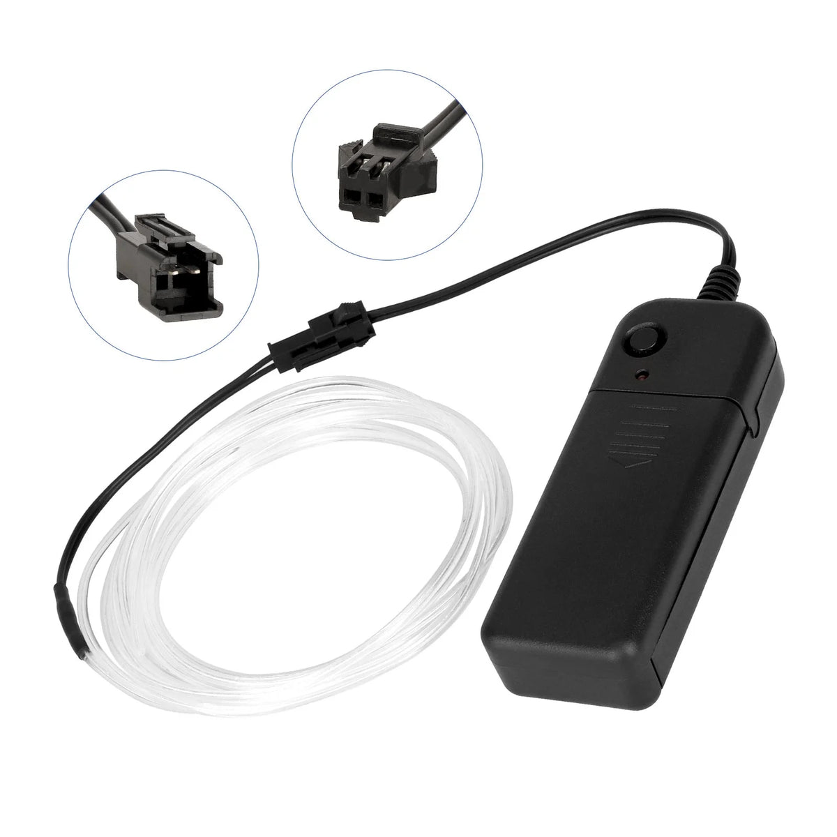 Fil lumineux décoratif transparent de 2 mètres avec son boîtier de commande noir et connecteur
