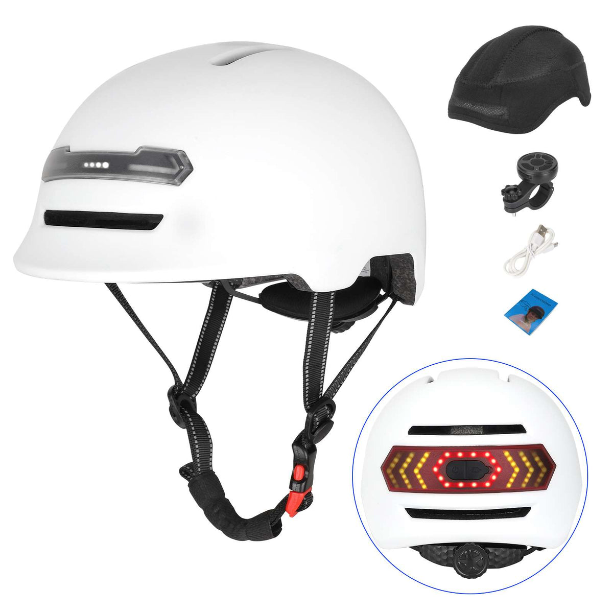 Casque Connecté Intelligent avec Éclairage et Clignotants Intégrés Blanc
