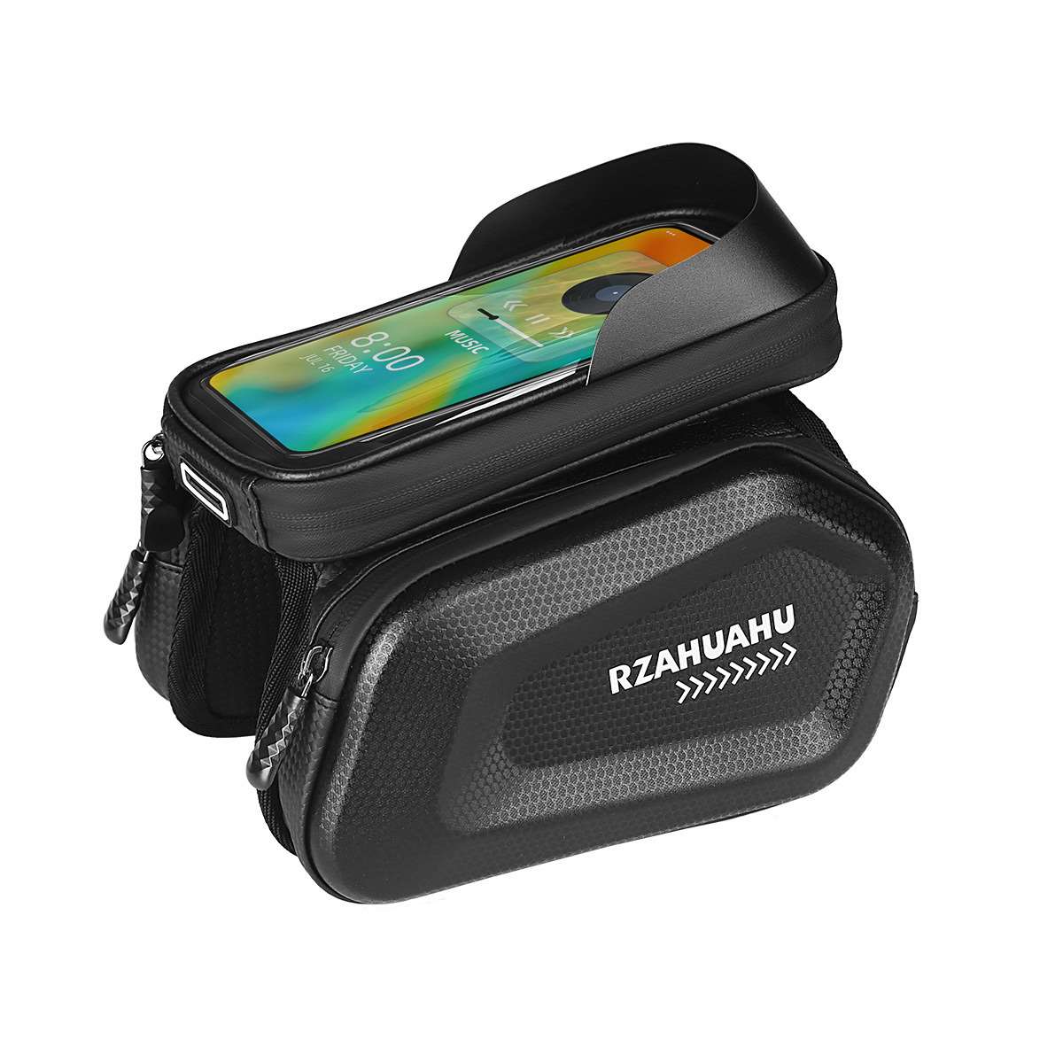 Sacoche de cadre rigide noire avec compartiment étanche pour téléphone portable