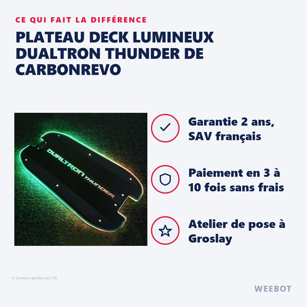 Plateau Deck Lumineux Dualtron Thunder de CarbonRevo : les points forts