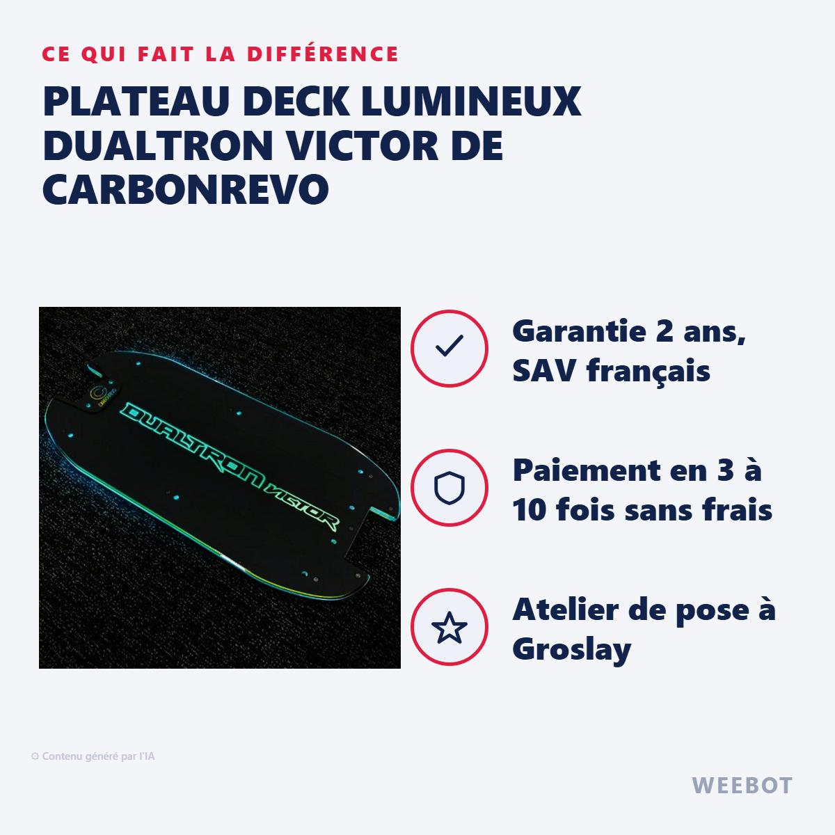 Plateau Deck Lumineux Dualtron Victor de CarbonRevo : les points forts