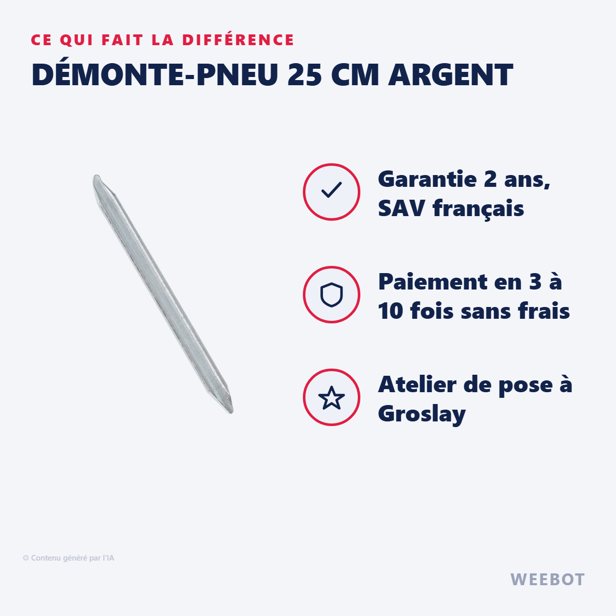 Démonte-Pneu 25 cm Argent : les points forts