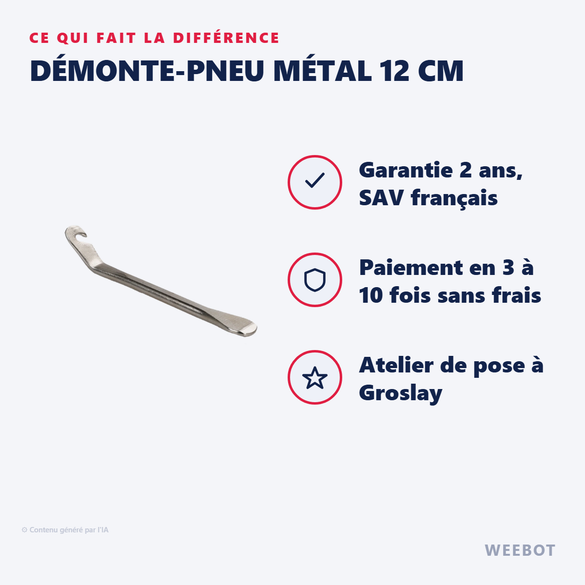 Démonte-Pneu Métal 12 cm : les points forts