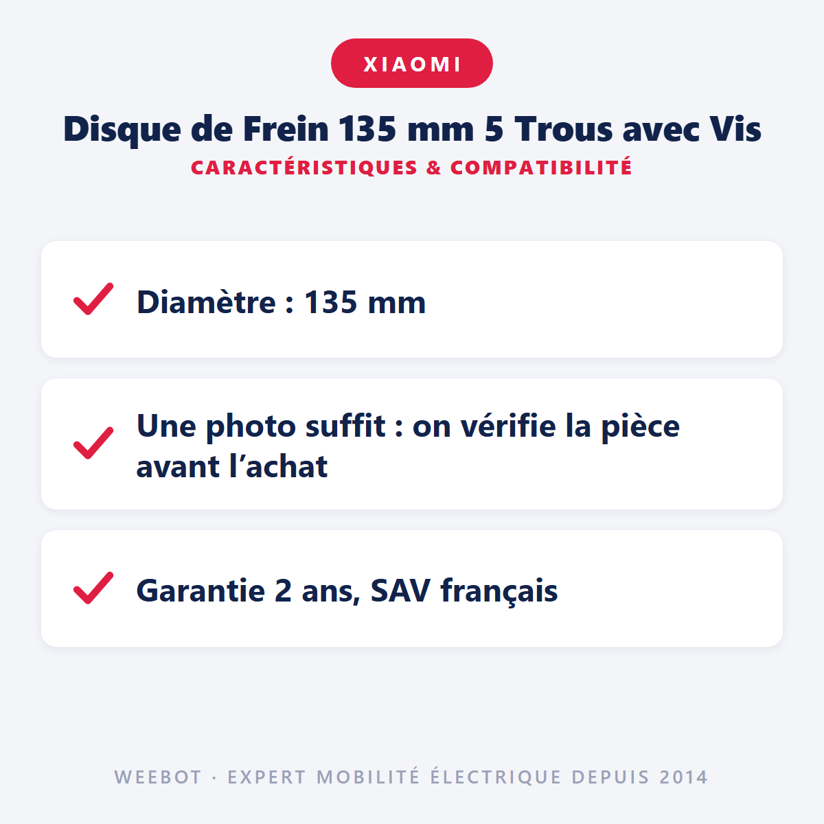 Disque de Frein 135 mm 5 Trous avec Vis : caractéristiques et compatibilité