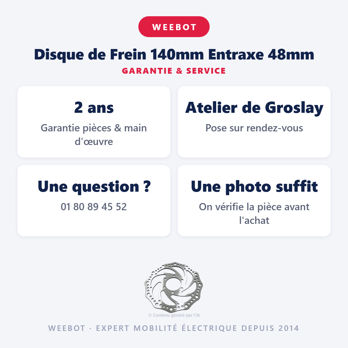 Disque de Frein 140mm Entraxe 48mm : garantie 2 ans et service après-vente