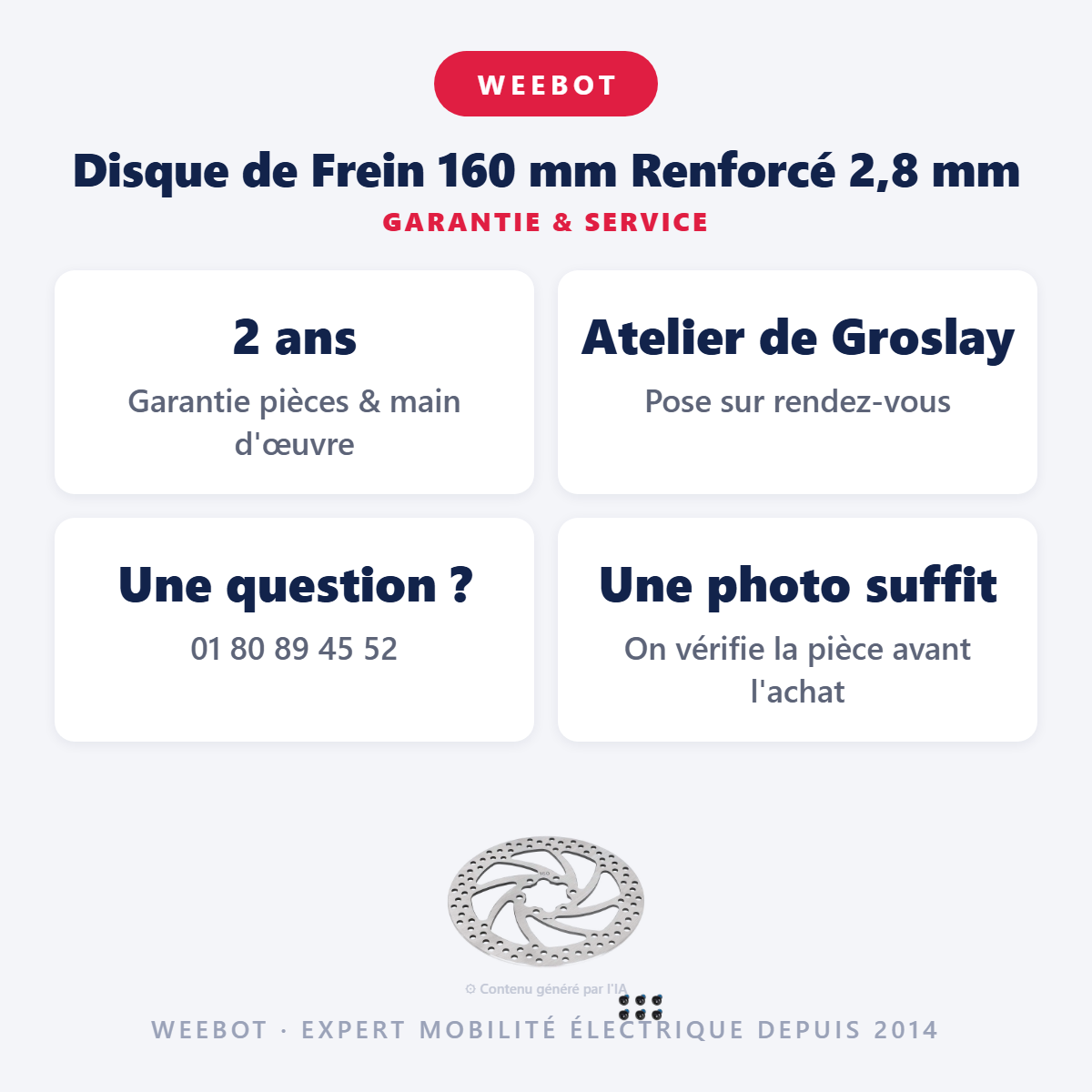Disque de Frein 160 mm Renforcé 2,8 mm : garantie 2 ans et service après-vente