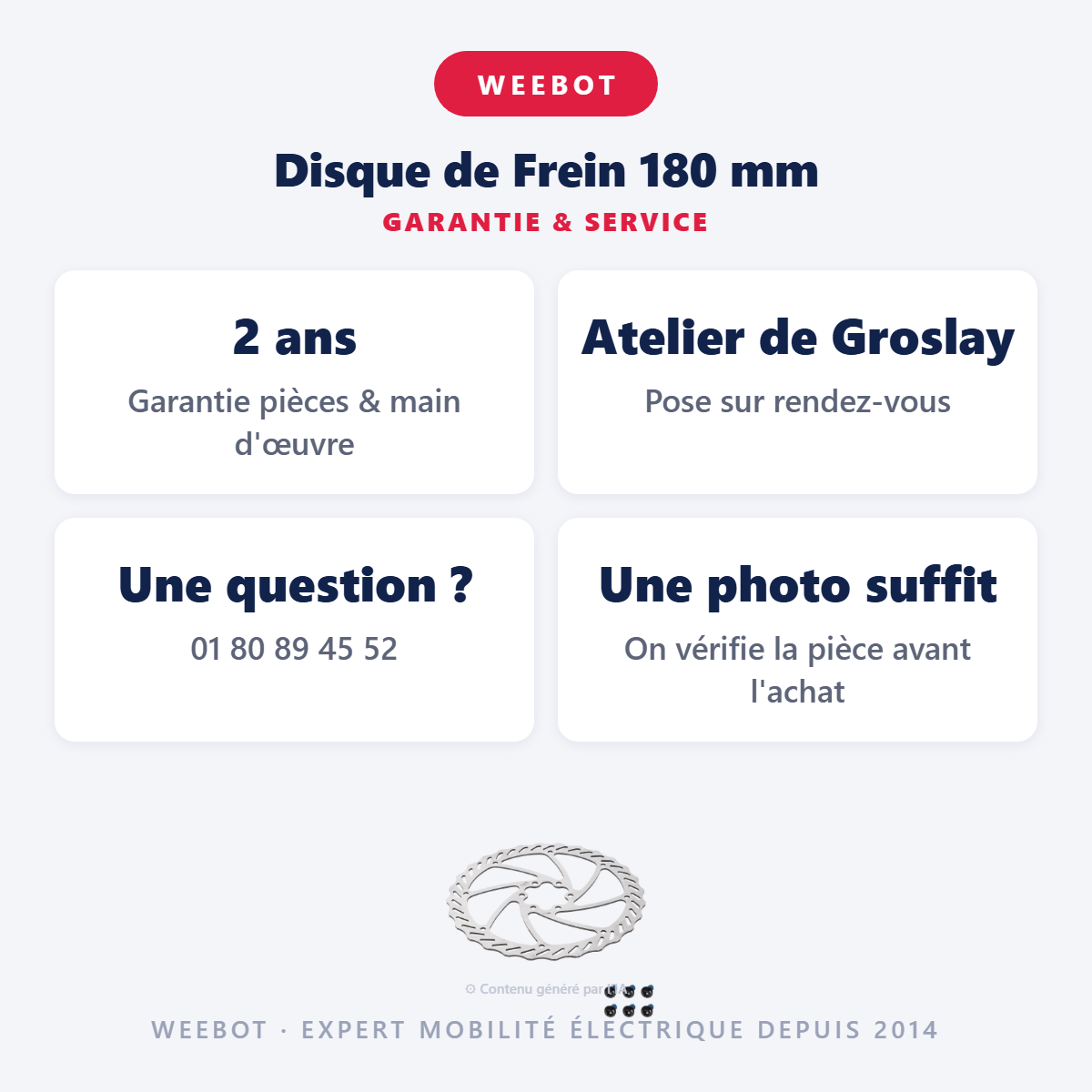 Disque de Frein 180 mm : garantie 2 ans et service après-vente