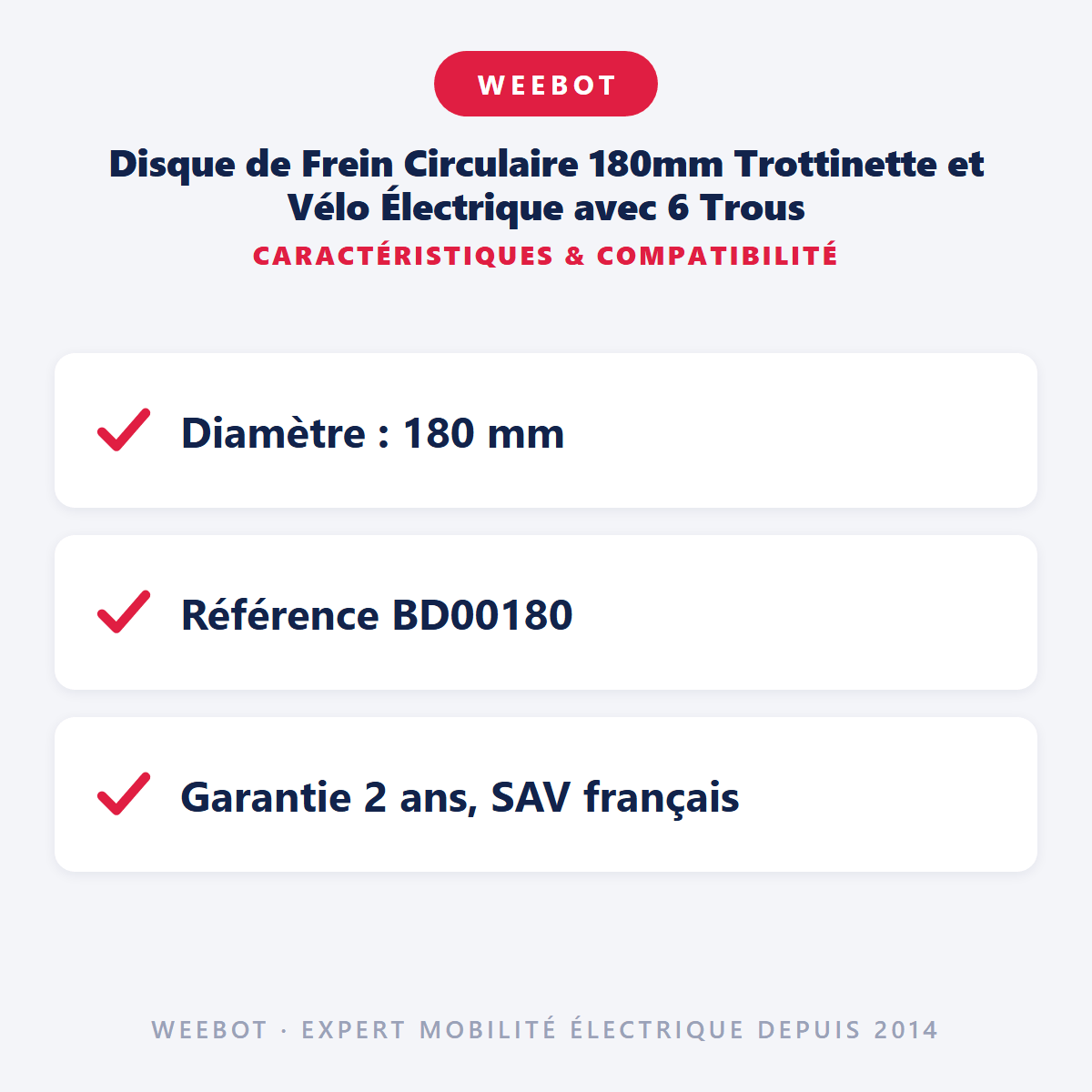 Disque de Frein Circulaire 180mm Trottinette et Vélo Électrique avec 6 Trous - Weebot