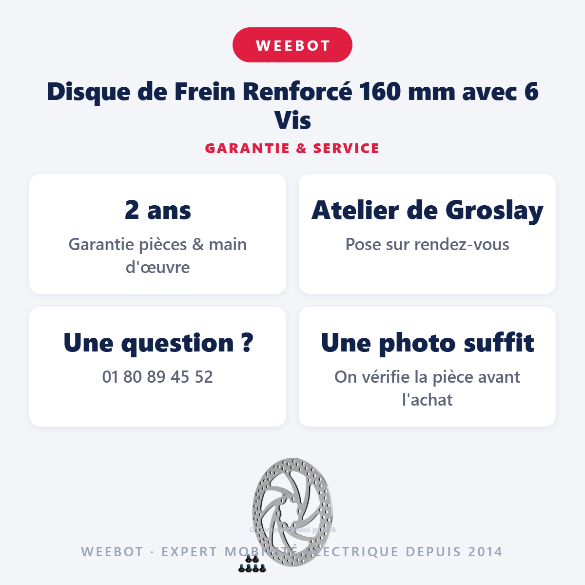Disque de Frein Renforcé 160 mm avec 6 Vis : garantie 2 ans et service après-vente