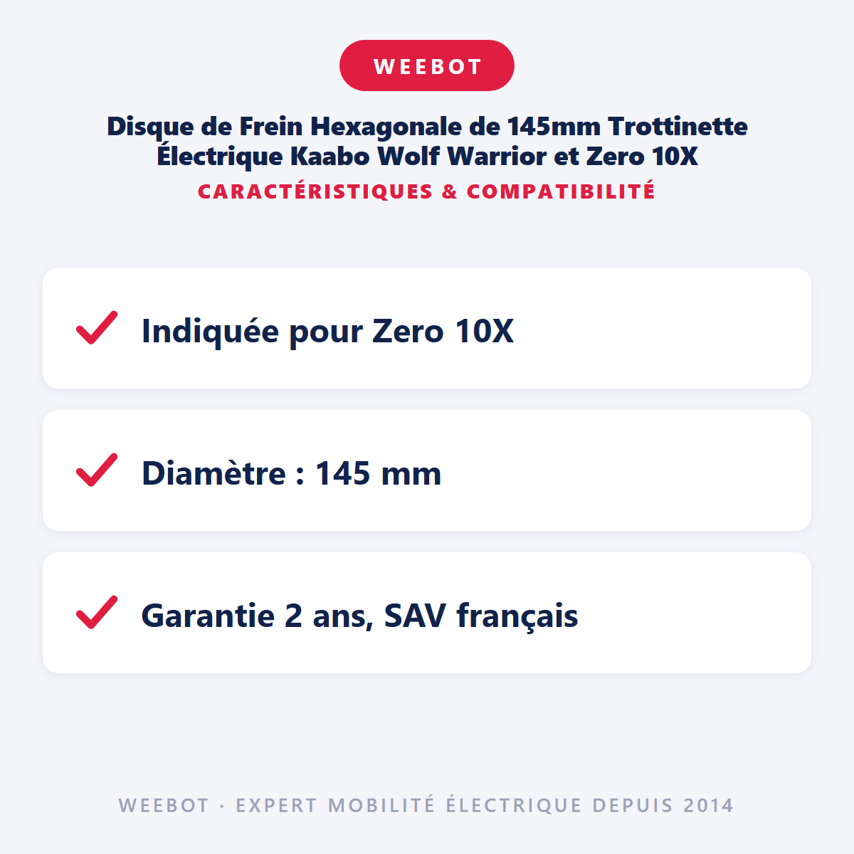 Disque de Frein Hexagonale de 145mm Trottinette Électrique Kaabo Wolf Warrior et Zero 10X : caractéristiques et compatibilité