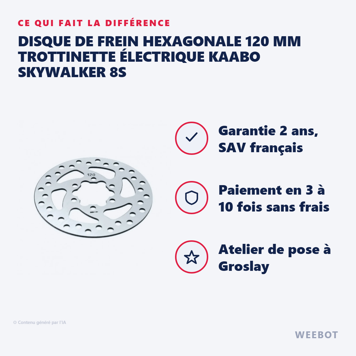 Disque de Frein Hexagonale 120 mm Trottinette Électrique Kaabo Skywalker 8S : les points forts