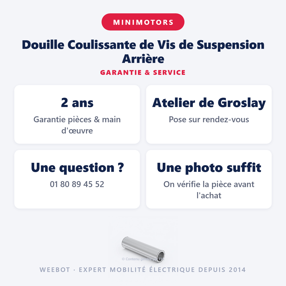Douille Coulissante de Vis de Suspension Arrière : garantie 2 ans et service après-vente