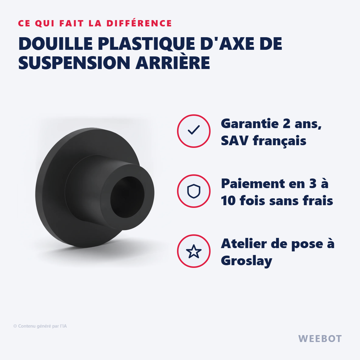 Douille Plastique d'Axe de Suspension Arrière : les points forts