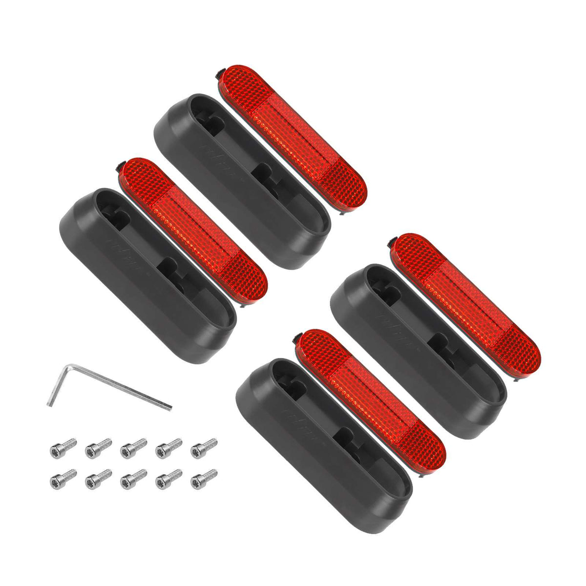 Lot de 4 caches de protection en plastique gris avec réflecteurs rouges et visserie