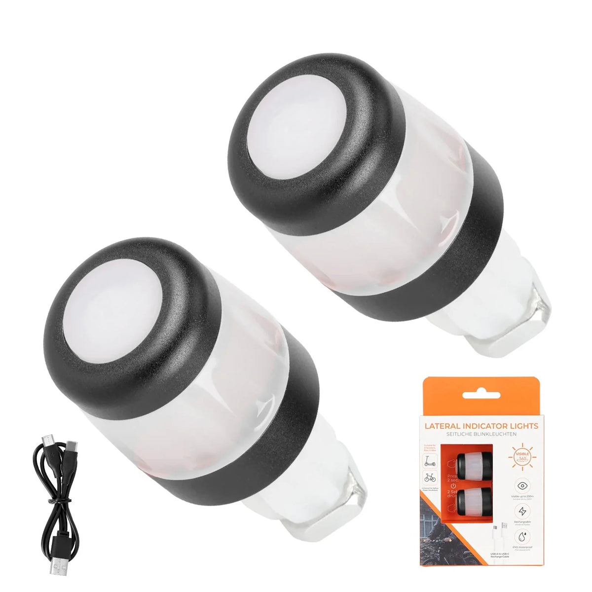 Paire de clignotants et feux de position d'embout de guidon rechargeables USB avec câble de charge