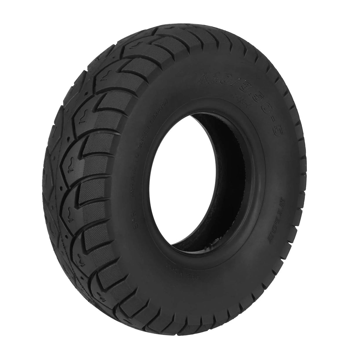 Pneu tubeless noir 12 pouces 4.10/3.50-5 vu de trois quarts
