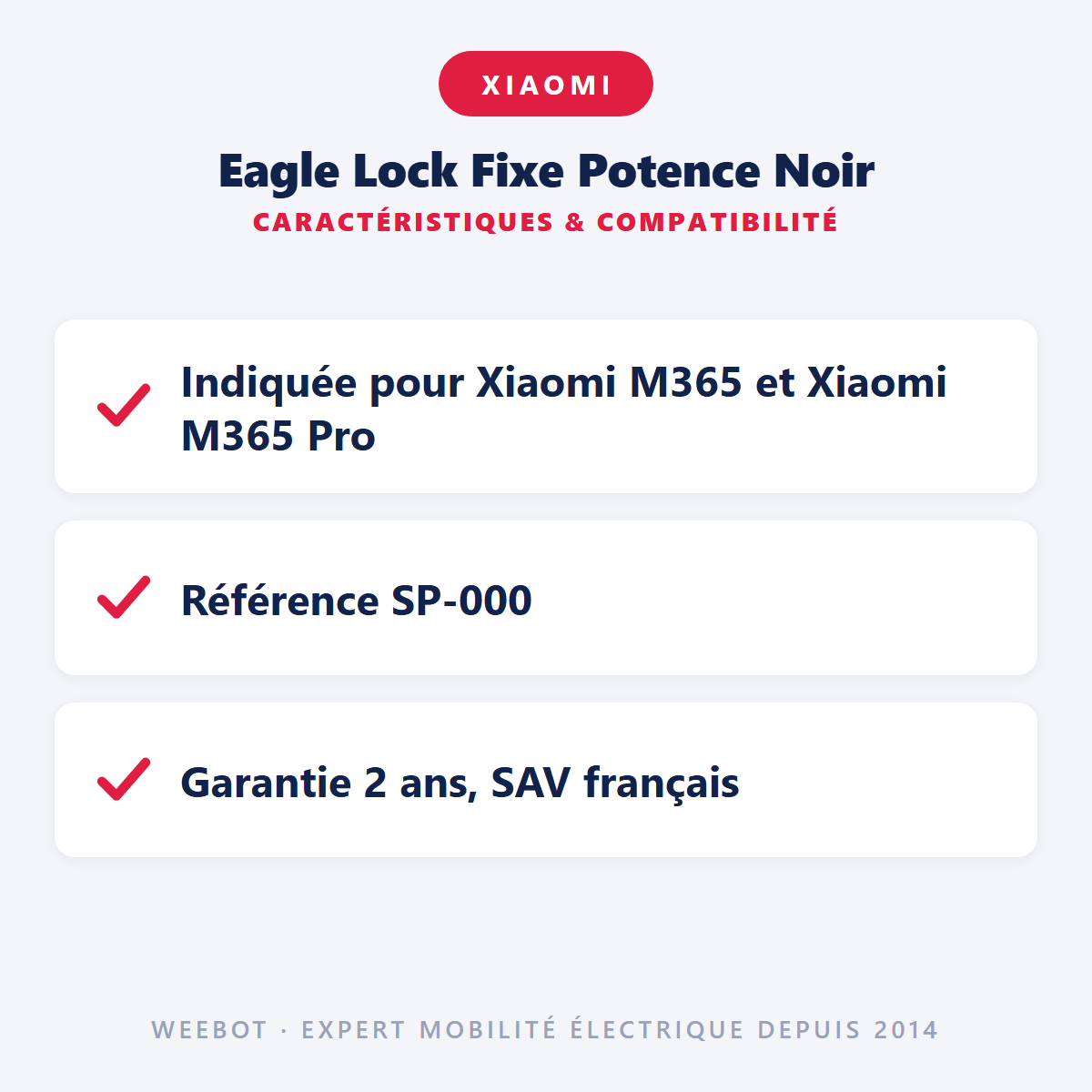 Eagle Lock Fixe Potence Noir pour Trottinette Électrique Xiaomi M365 & M365 Pro - Weebot
