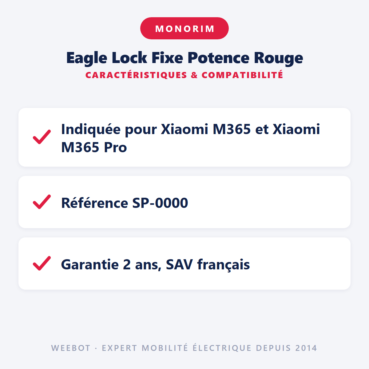 Eagle Lock Fixe Potence Rouge pour Trottinette Électrique Xiaomi M365 & M365 Pro - Weebot