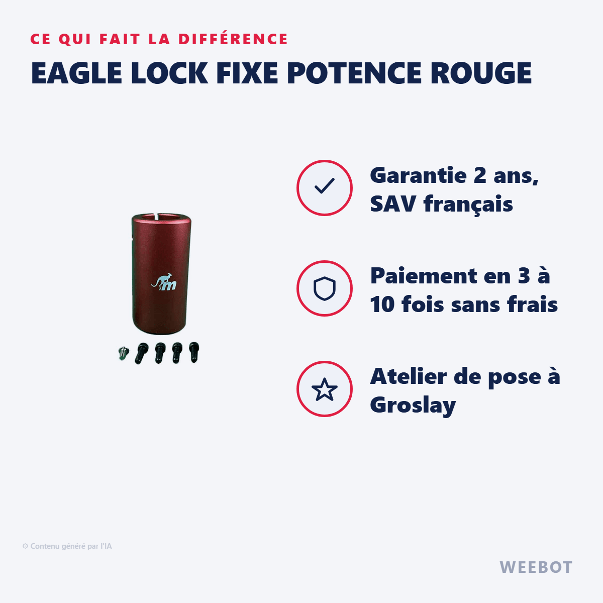Eagle Lock Fixe Potence Rouge pour Trottinette Électrique Xiaomi M365 & M365 Pro - Weebot