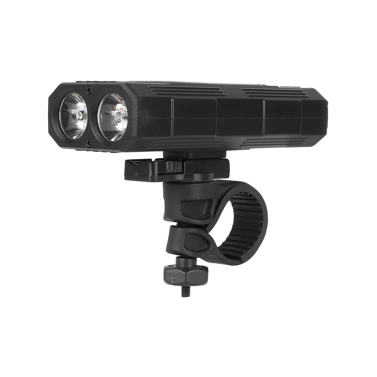 Phare avant noir double optique rechargeable par USB et solaire fixé sur un support de guidon