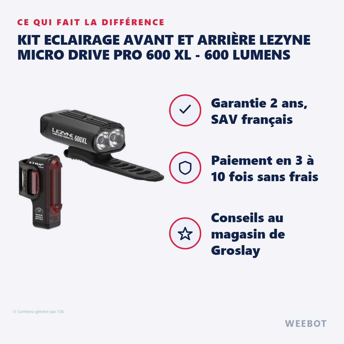 Kit Eclairage Avant et Arrière Lezyne Micro Drive PRO 600 XL - 600 Lumens : les points forts
