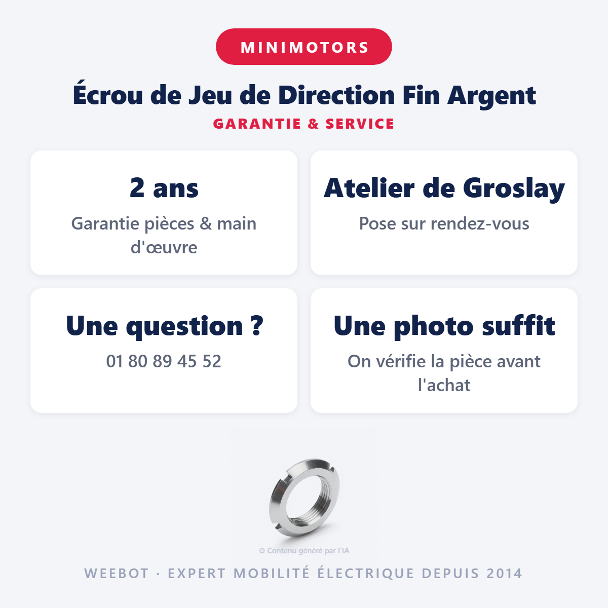 Écrou de Jeu de Direction Fin Argent : garantie 2 ans et service après-vente