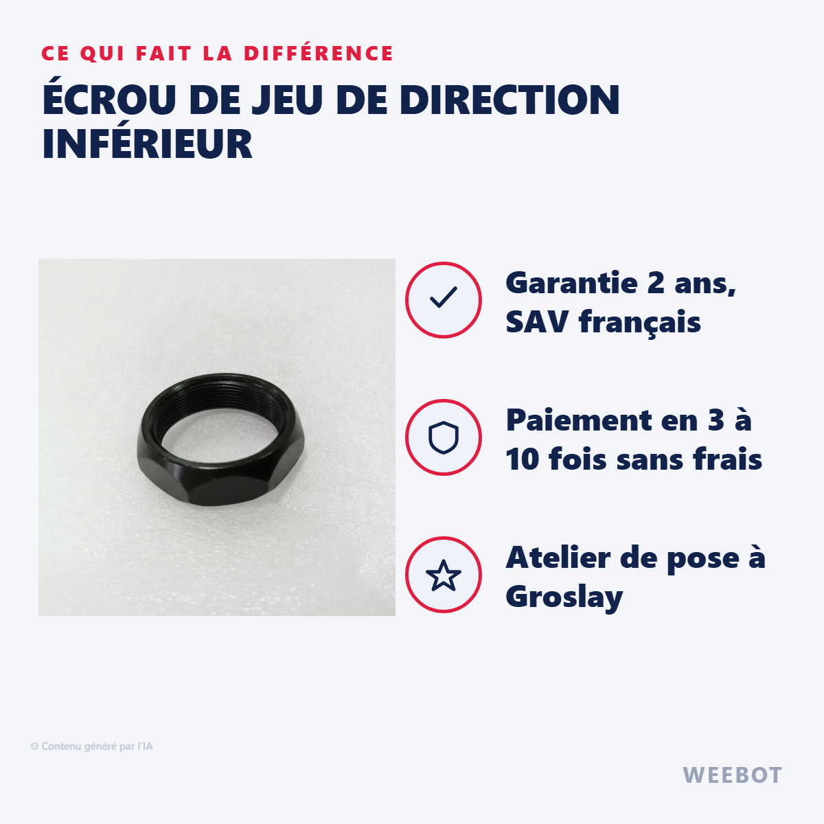 Écrou de Jeu de Direction Inférieur : les points forts