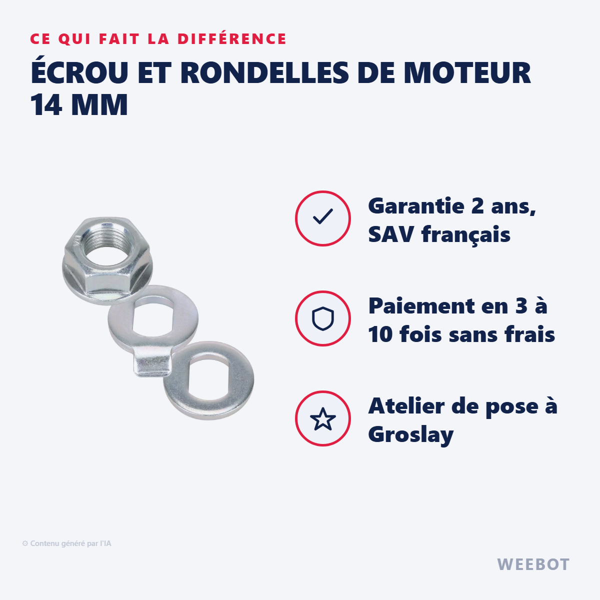 Écrou et Rondelles de Moteur 14 mm : les points forts