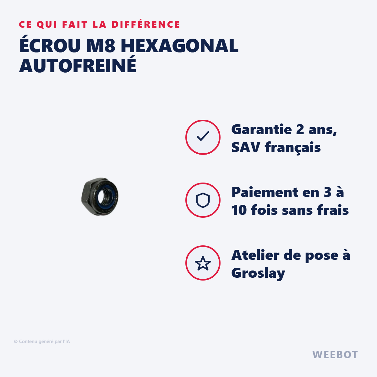 Écrou M8 Hexagonal Autofreiné : les points forts