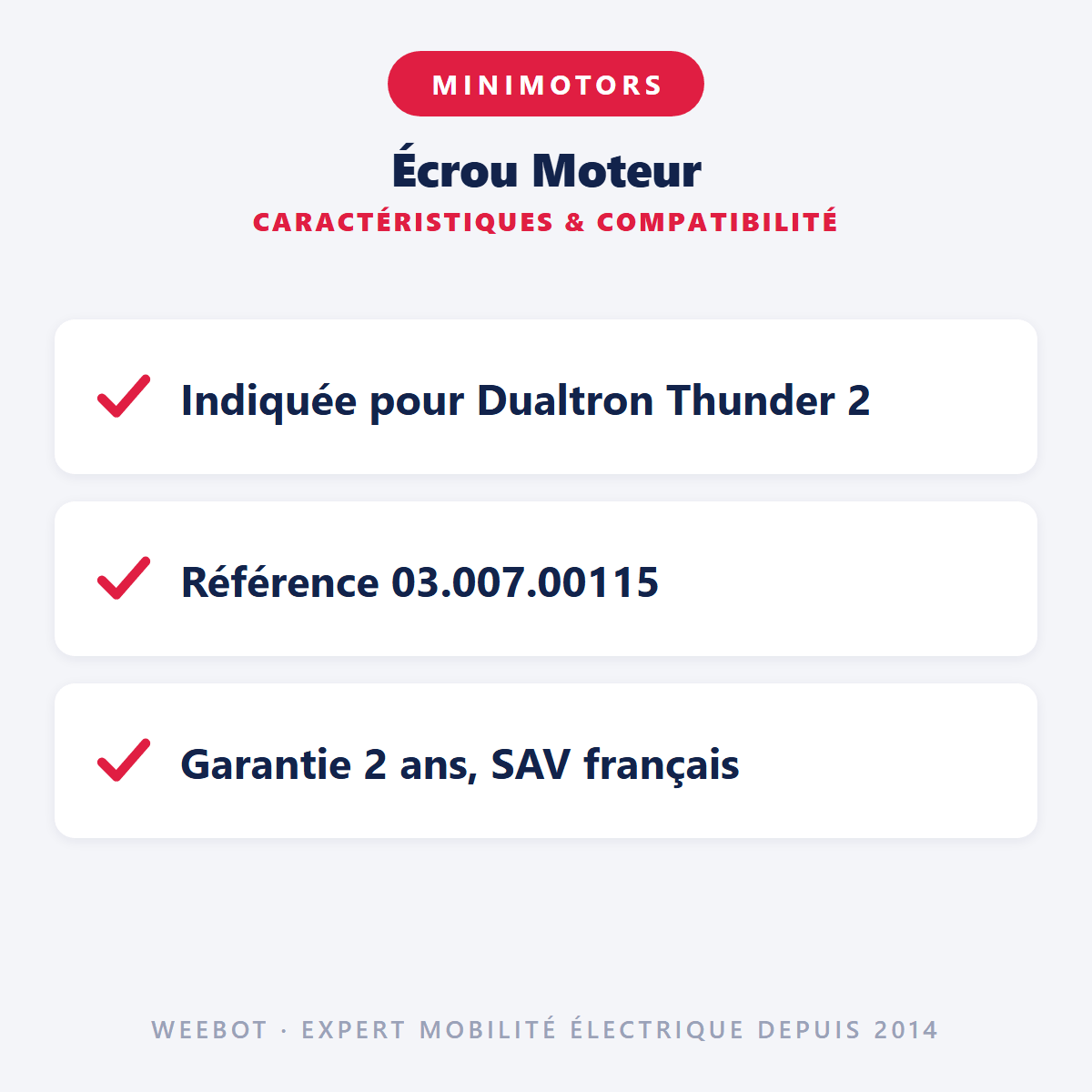 Écrou Moteur pour Trottinette Électrique Minimotors Dualtron Thunder 2 - Weebot