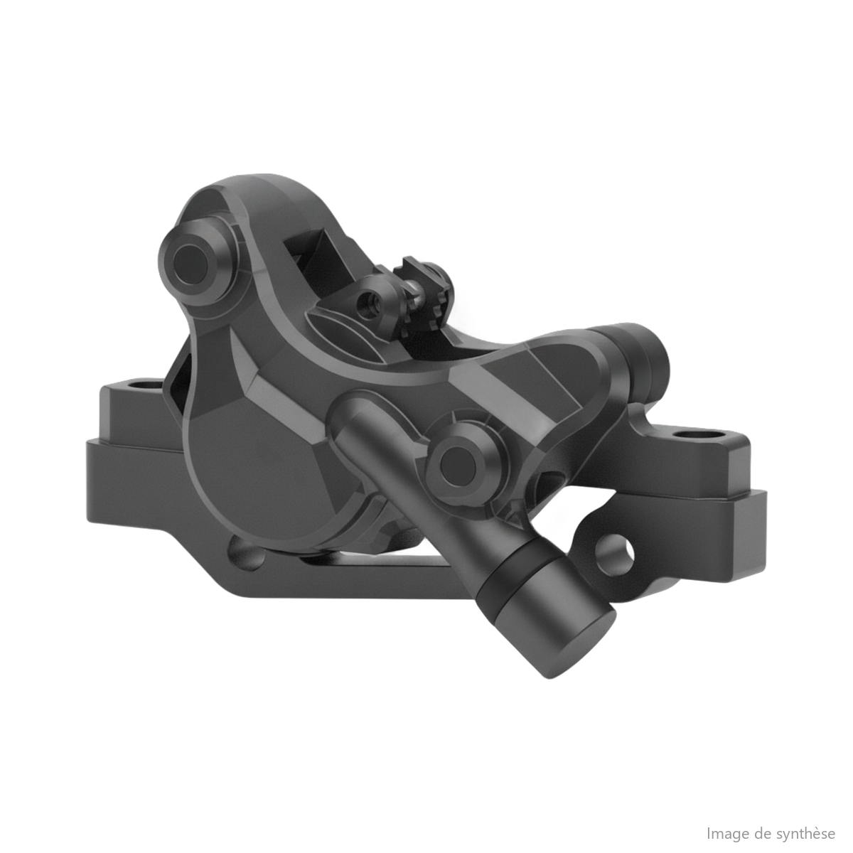 Dessin en vue 3D filaire d'un étrier de frein avant hydraulique pour trottinette électrique Dualtron X