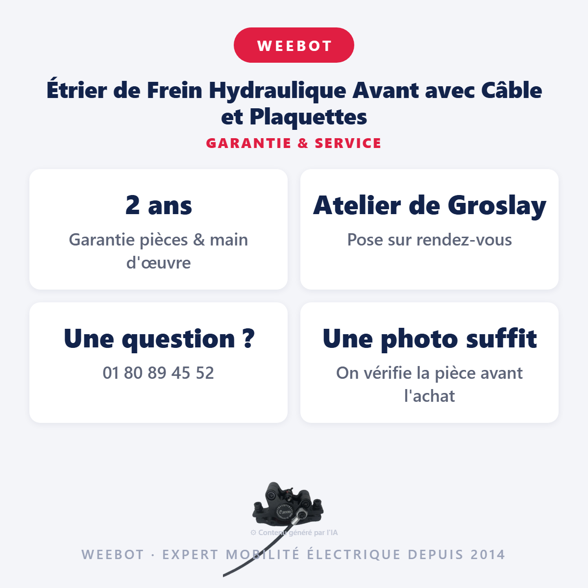 Étrier de Frein Hydraulique Avant avec Câble et Plaquettes : garantie 2 ans et service après-vente