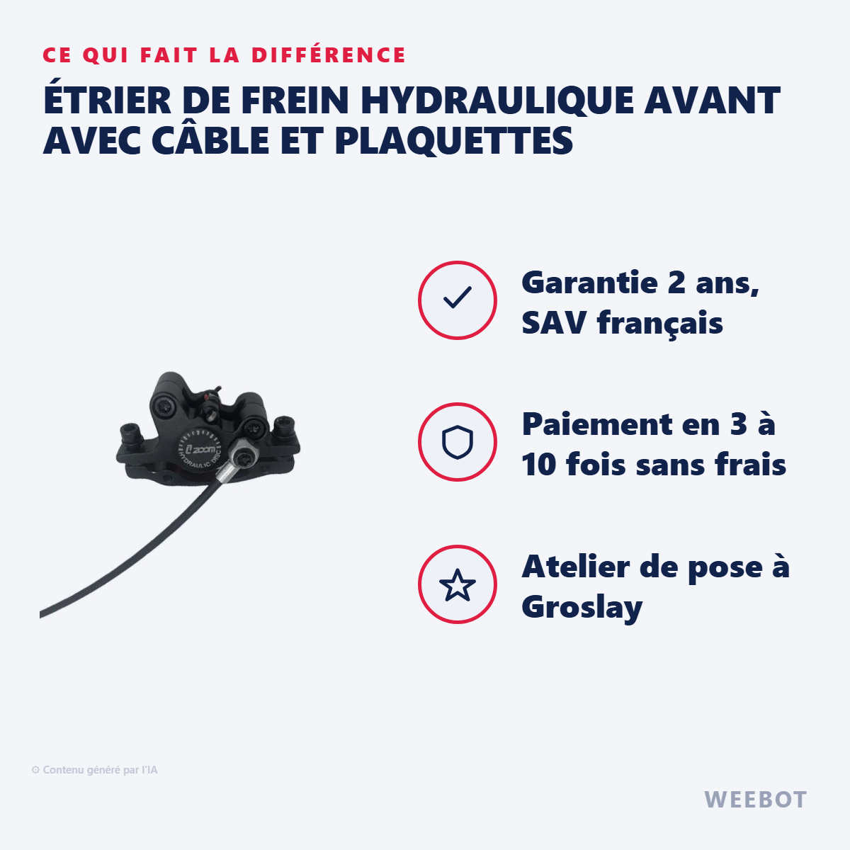Étrier de Frein Hydraulique Avant avec Câble et Plaquettes : les points forts