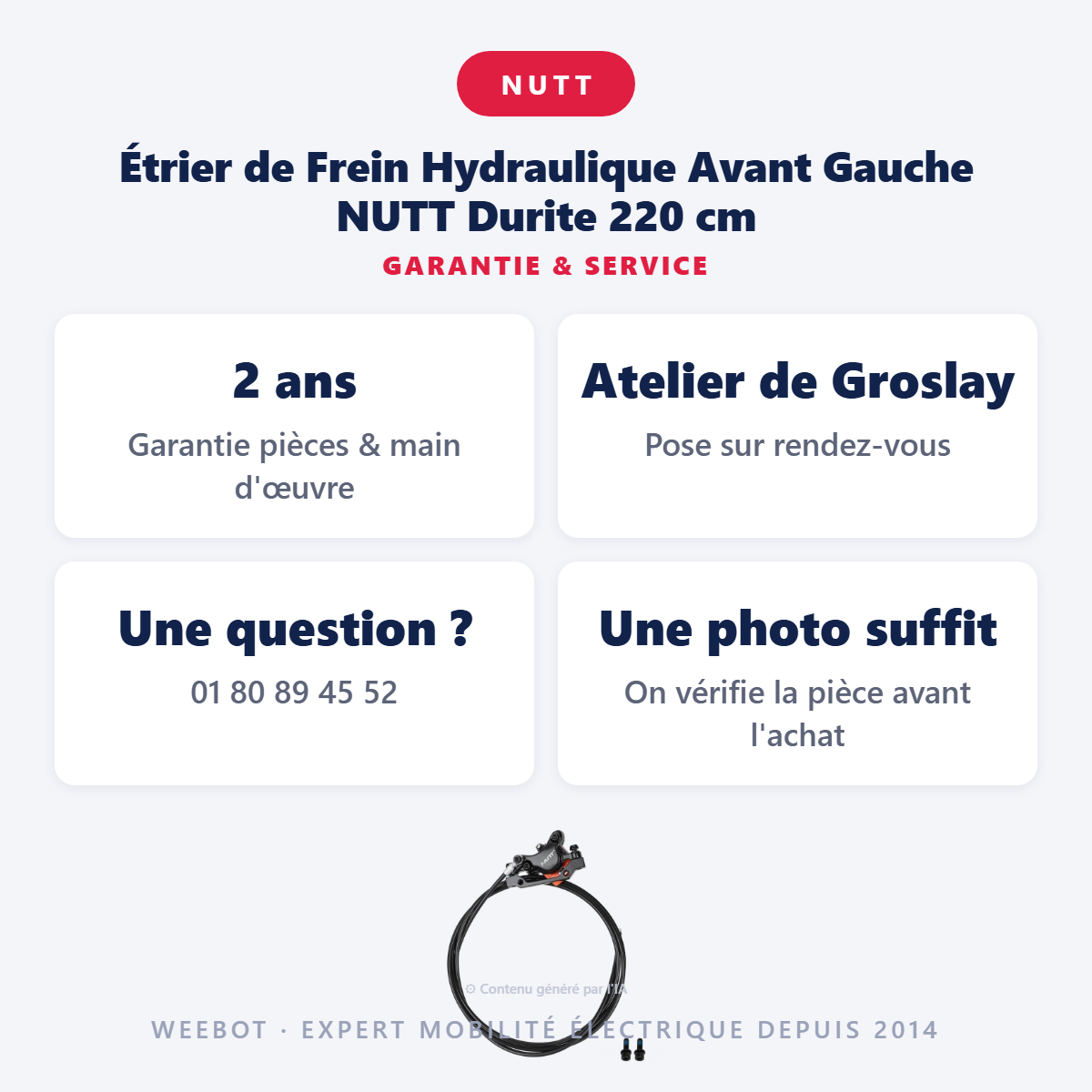 Étrier de Frein Hydraulique Avant Gauche NUTT Durite 220 cm : garantie 2 ans et service après-vente