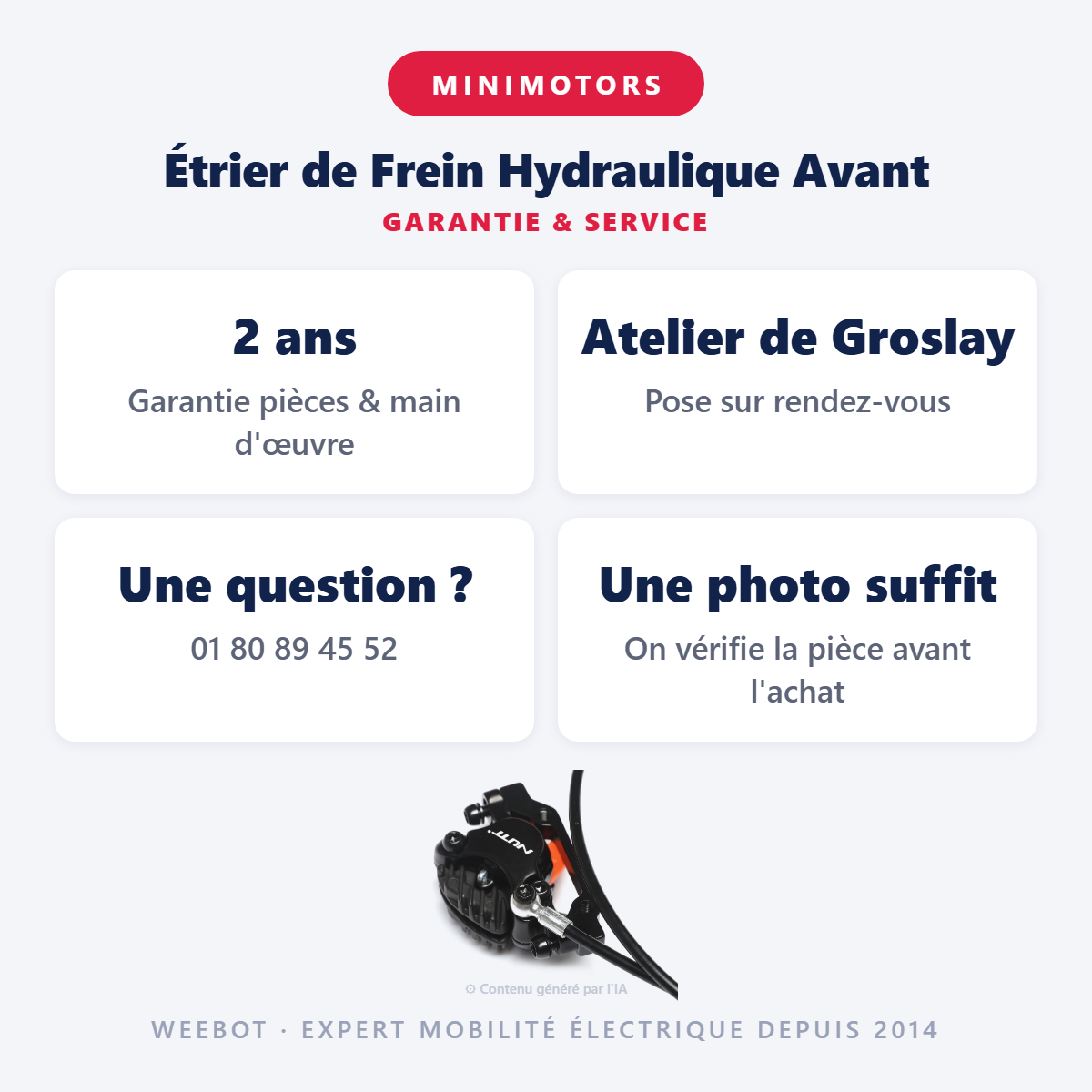 Étrier de Frein Hydraulique Avant : garantie 2 ans et service après-vente