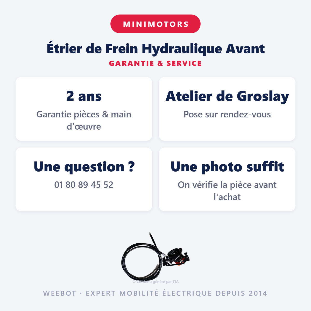 Étrier de Frein Hydraulique Avant : garantie 2 ans et service après-vente
